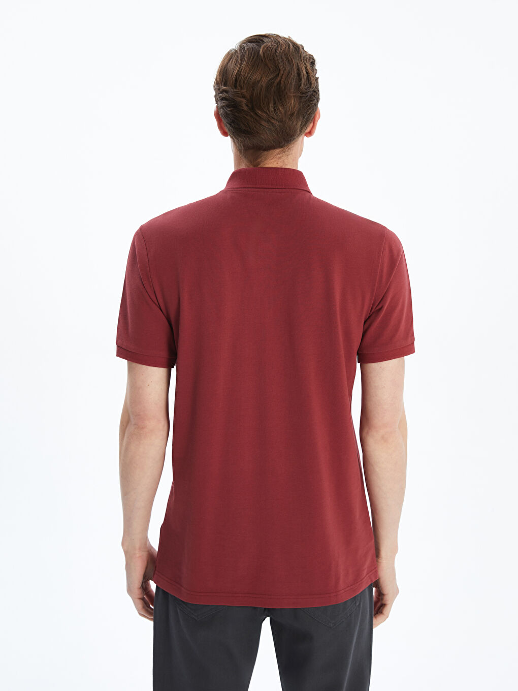 Kırmızı Polo Yaka Kısa Kollu Pike Erkek Tişört-3