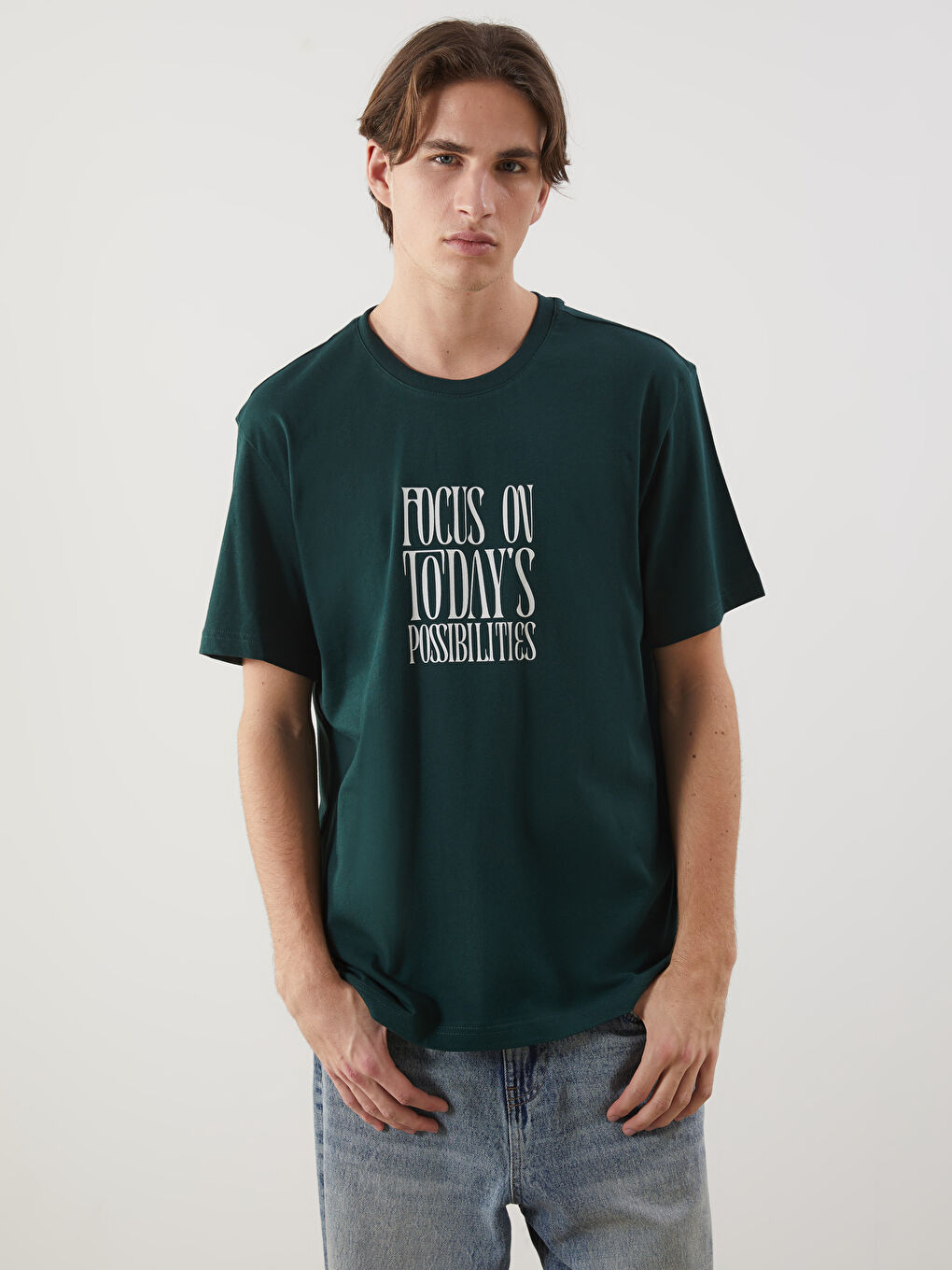 T-shirt en Jersey Imprimé à Col Rond pour Hommes