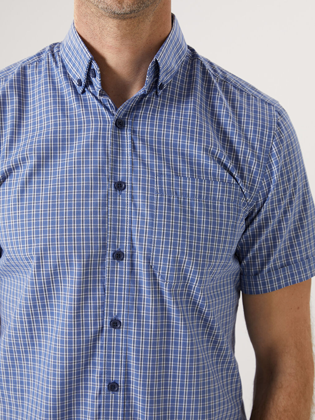 Regular Fit Short Sleeve Plaid Poplin Men's Shirt -S52238Z8-LMR