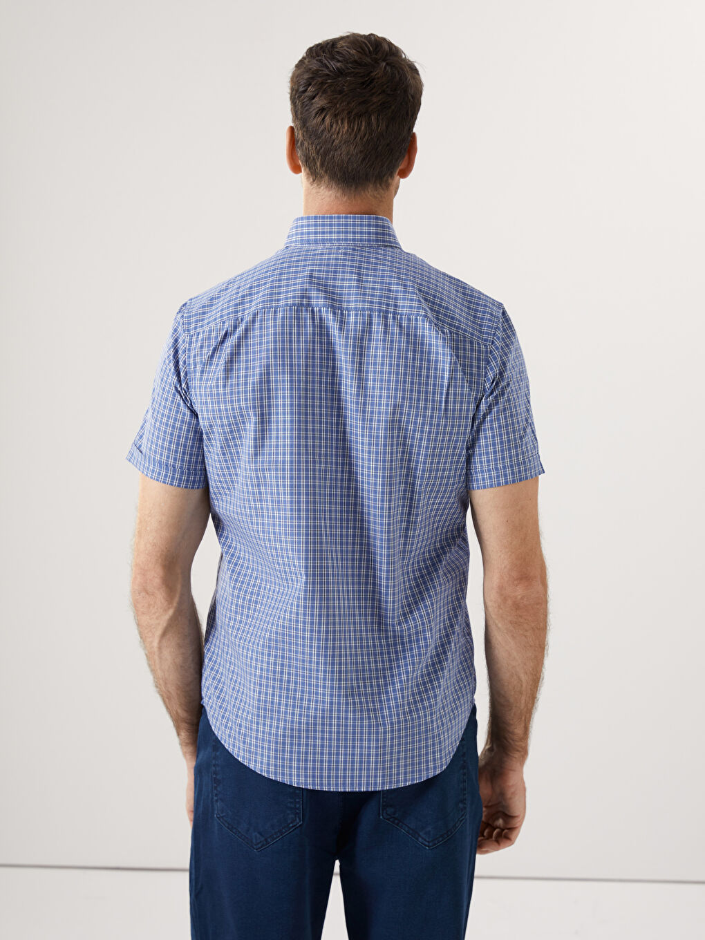 Regular Fit Short Sleeve Plaid Poplin Men's Shirt -S52238Z8-LMR