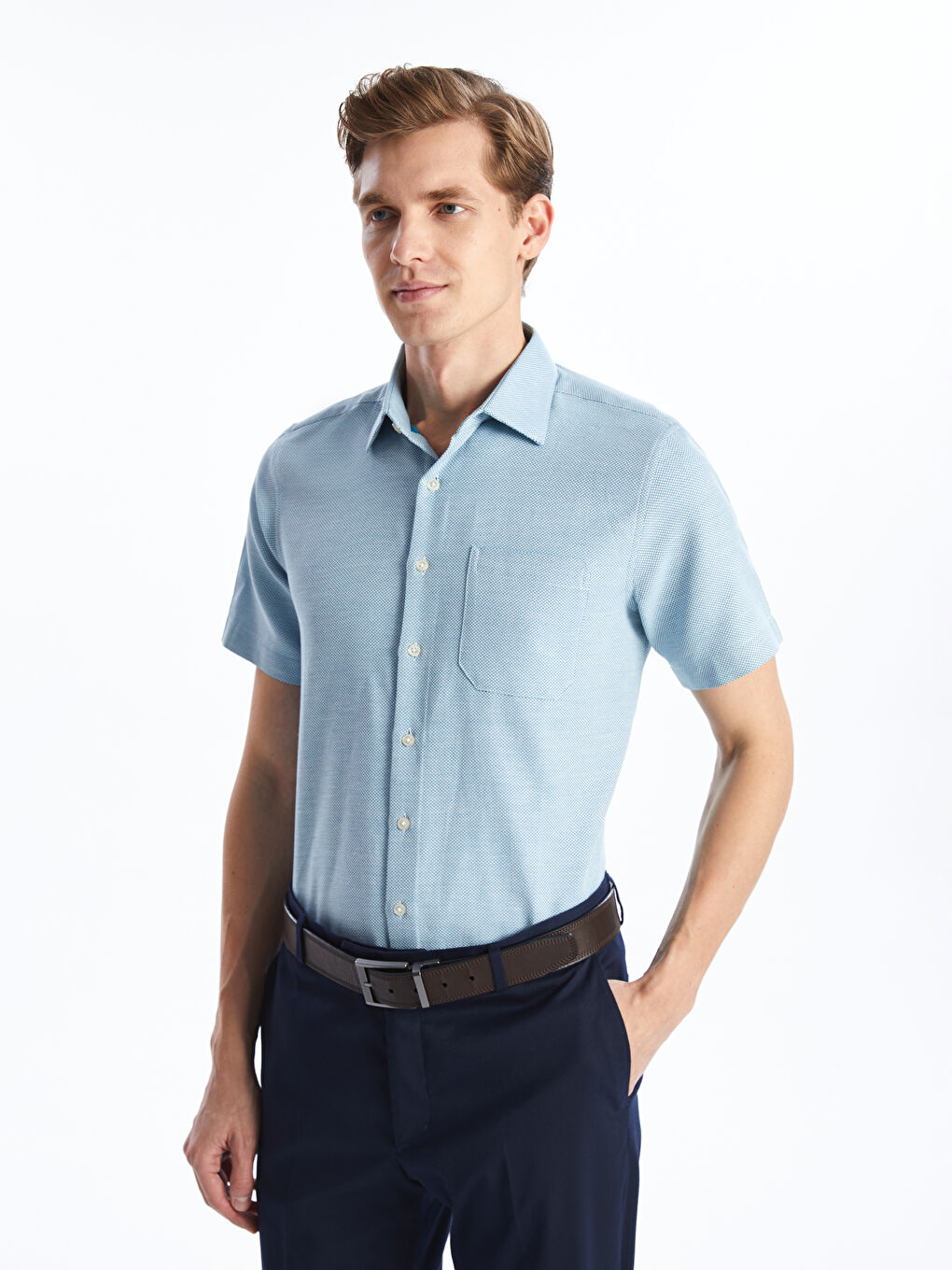 Regular Fit Short Sleeve Dobby Men's Shirt -S52239Z8-CSM