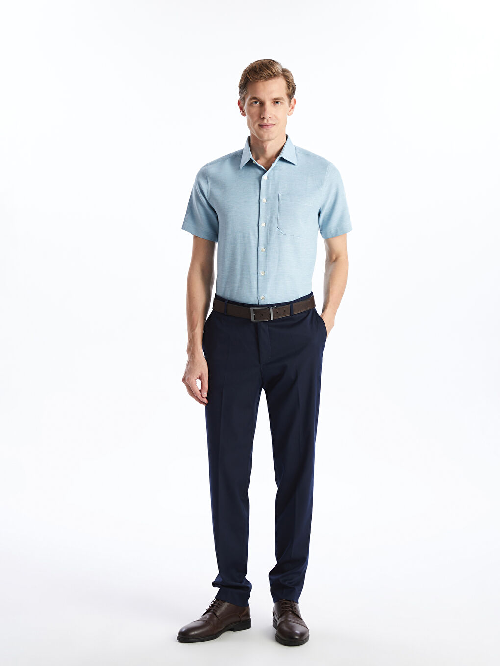 Regular Fit Short Sleeve Dobby Men's Shirt -S52239Z8-CSM