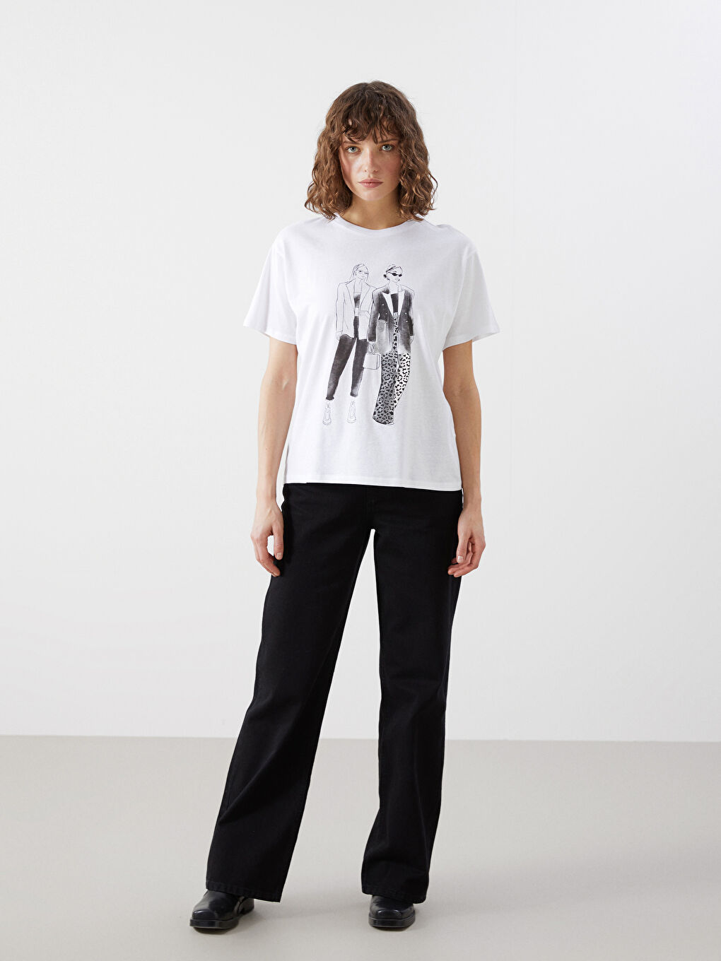 T-shirt Imprimé à Col Rond pour Femmes-1