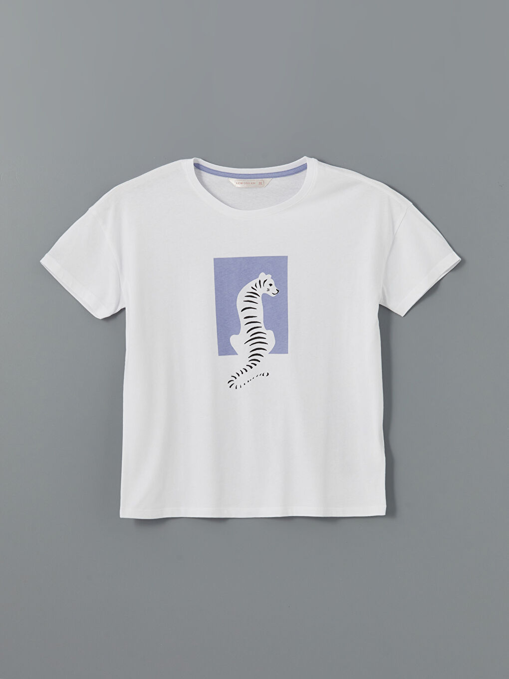 Beyaz Bisiklet Yaka Baskılı Kadın Pijama Üstü