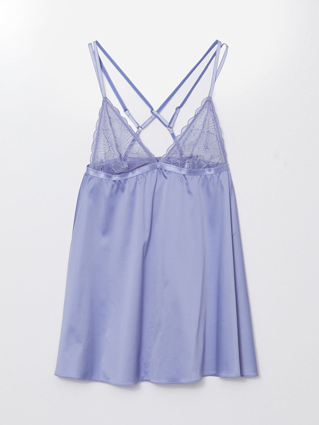 V Neck Lace Detailed Satin Women's Fancy Nightdress -S52323Z8-GTR