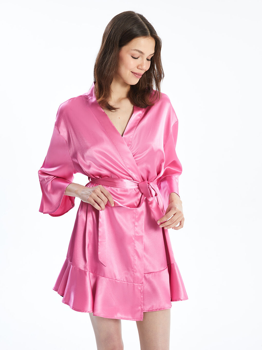 Shawl Collar Satin Women's Robe -S52338Z8-GGC