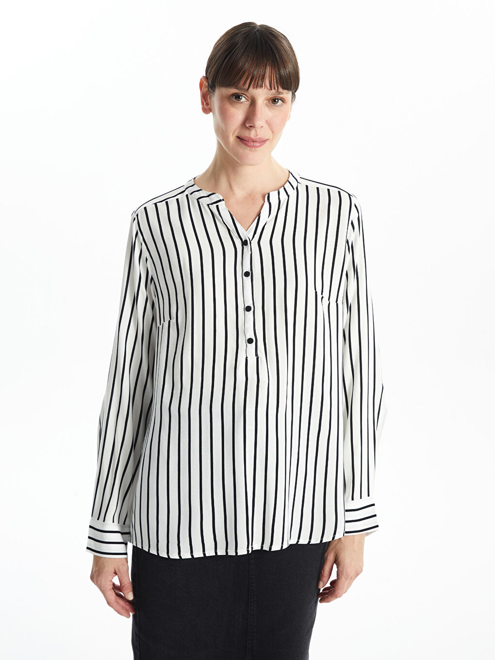 Notch Neck Striped Women's Blouse -S52363Z8-LEG