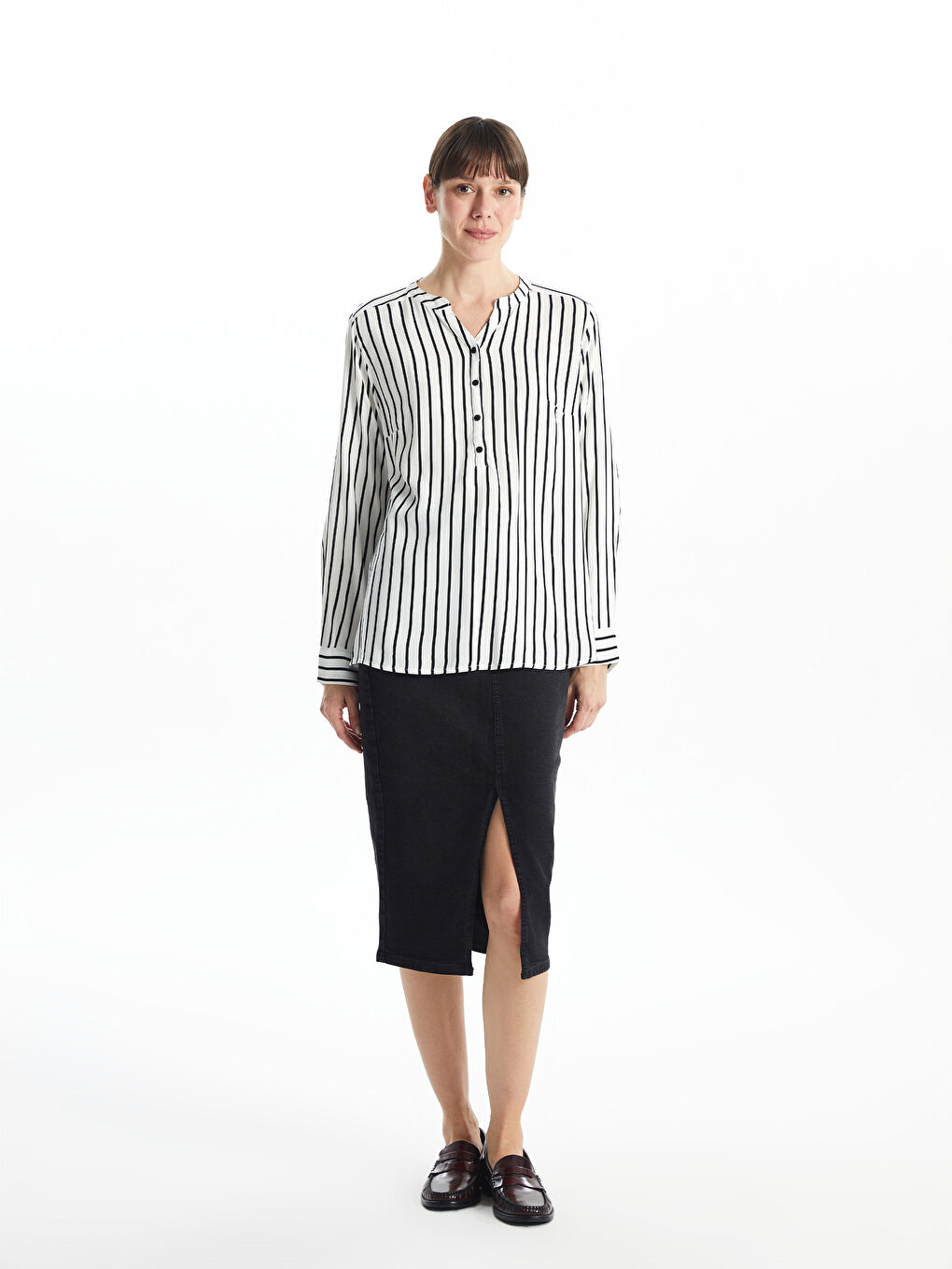 Notch Neck Striped Women's Blouse -S52363Z8-LEG