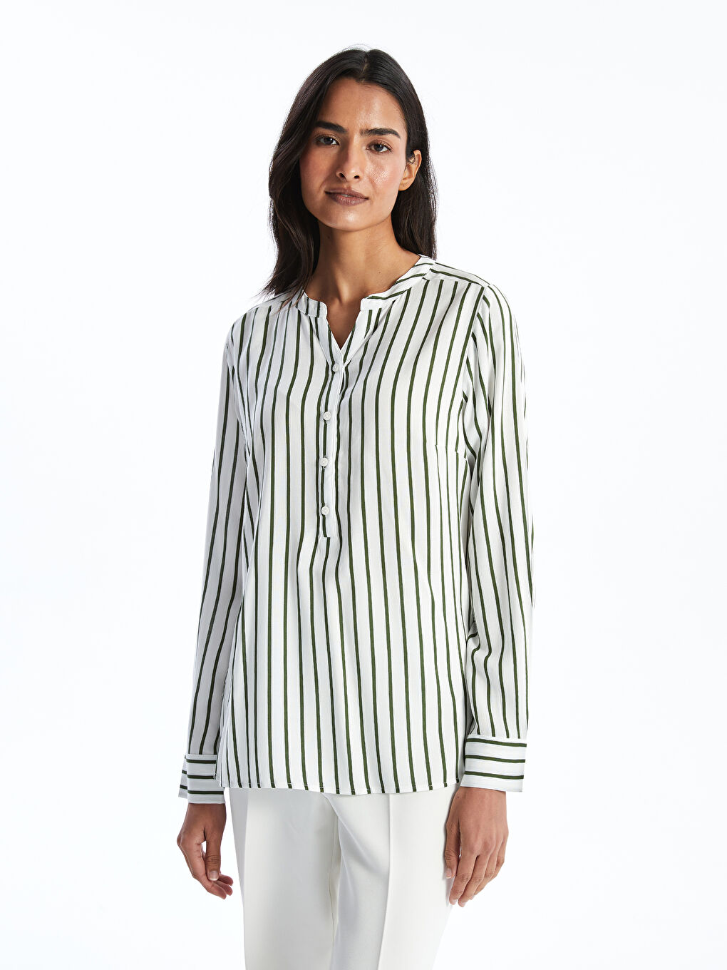 Notch Neck Striped Women's Blouse -S52363Z8-LFT