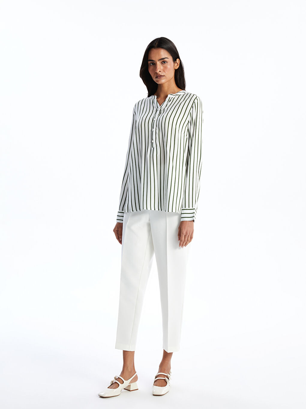 Notch Neck Striped Women's Blouse -S52363Z8-LFT