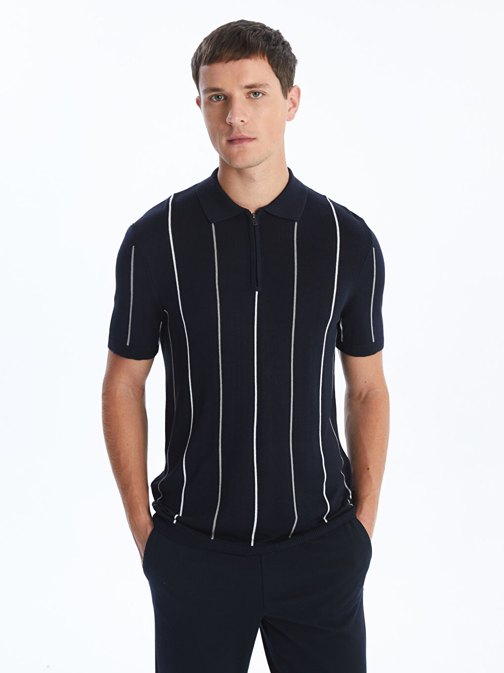 Zippered Polo Neck Men's Sweater