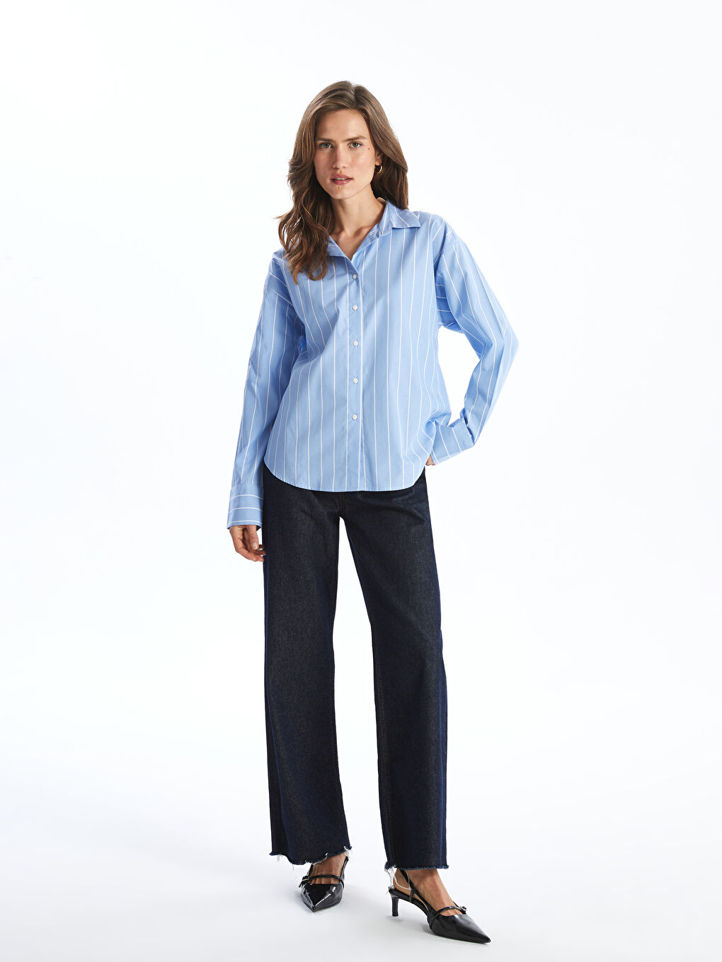 Striped Poplin Women's Shirt -S52393Z8-LEN