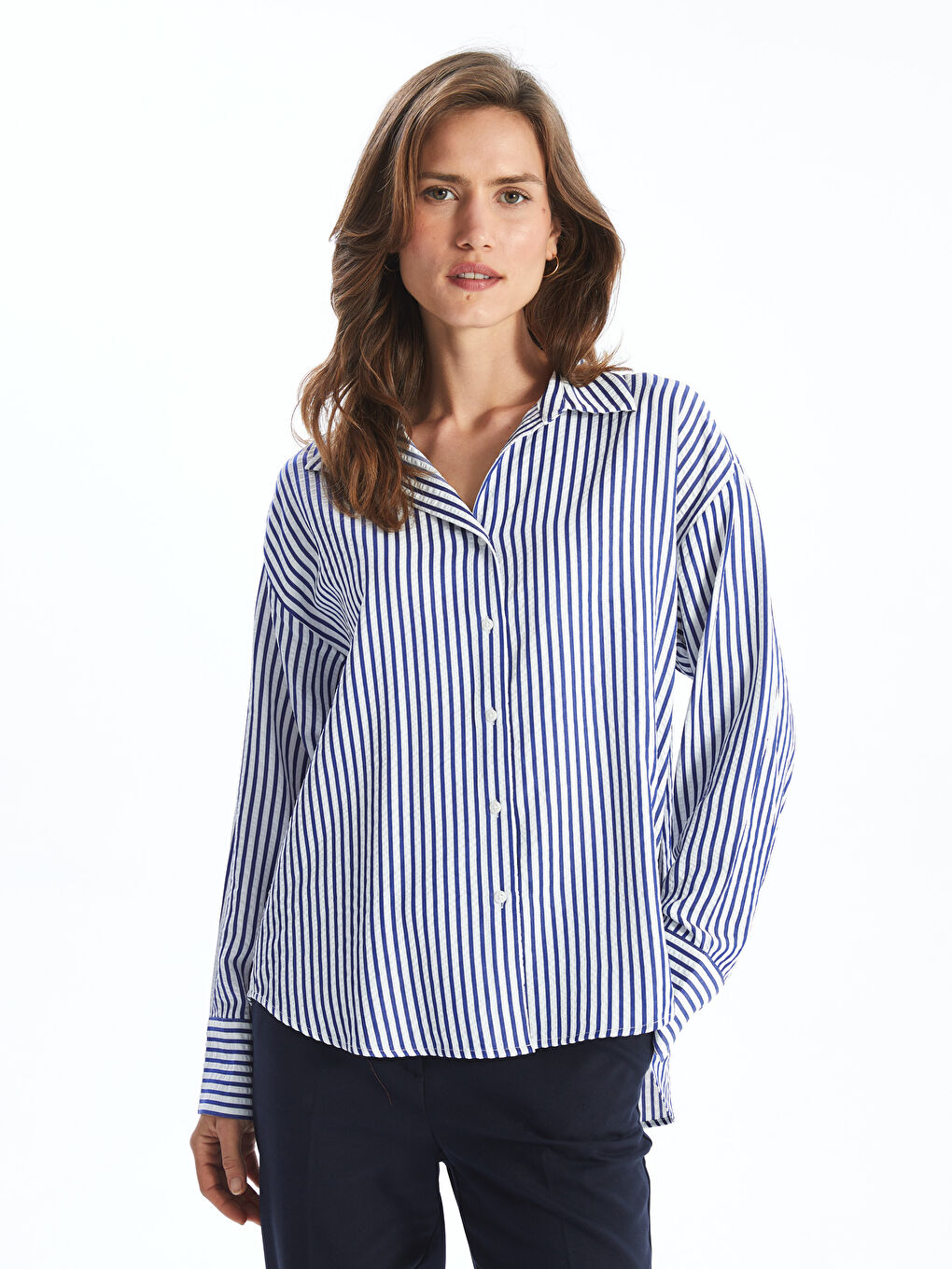 Loose Fit Jacquard Women's Shirt -S52394Z8-LEN