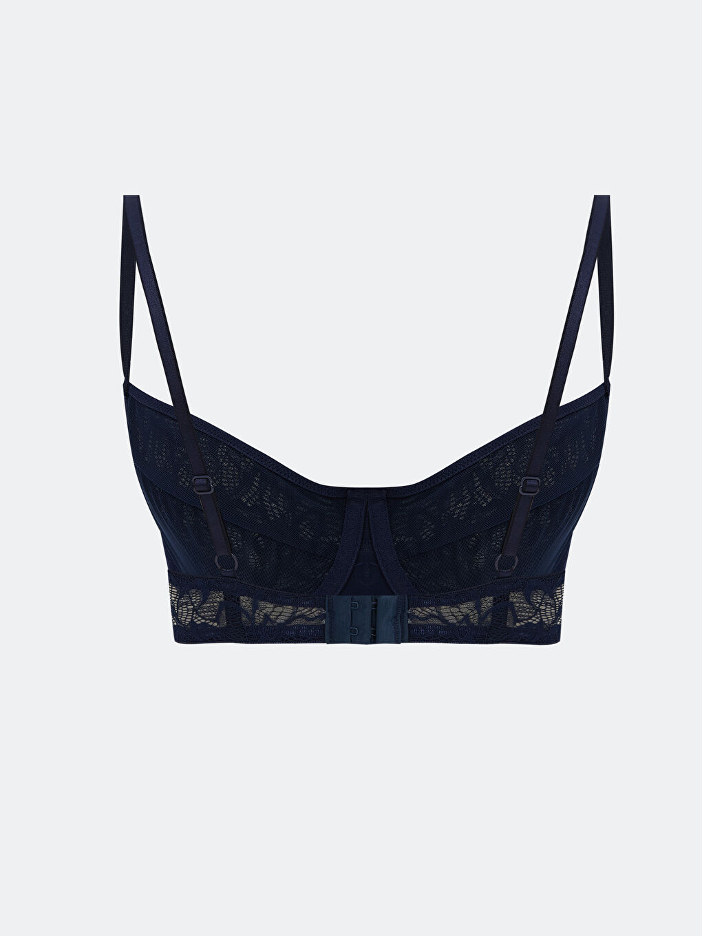 Lacivert Balenli Dolgusuz Dantelli Tişört Sütyen-1