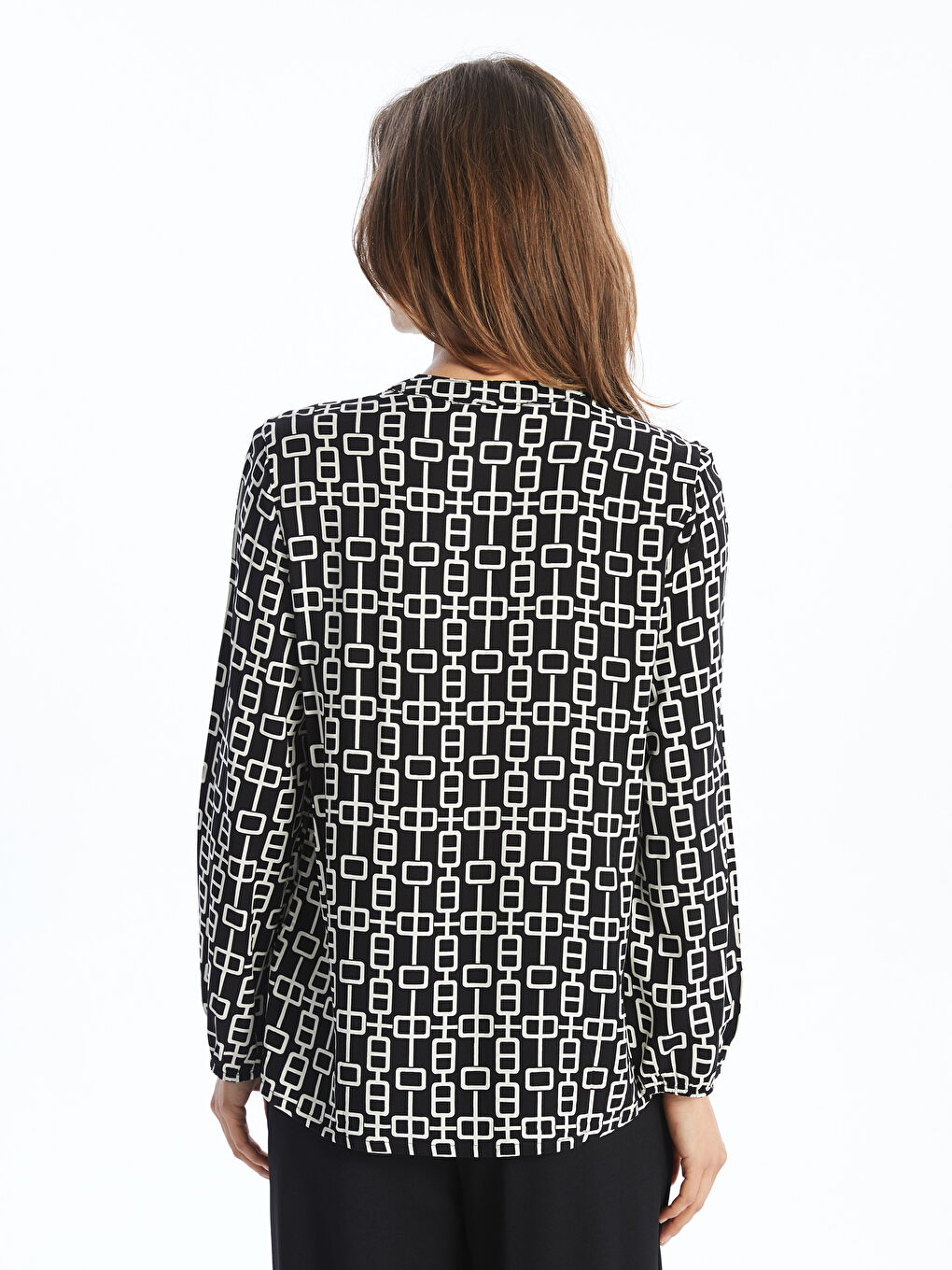 Ženska dezenirana bluza sa kragnom koja se vezuje -S52414Z8-LQJ