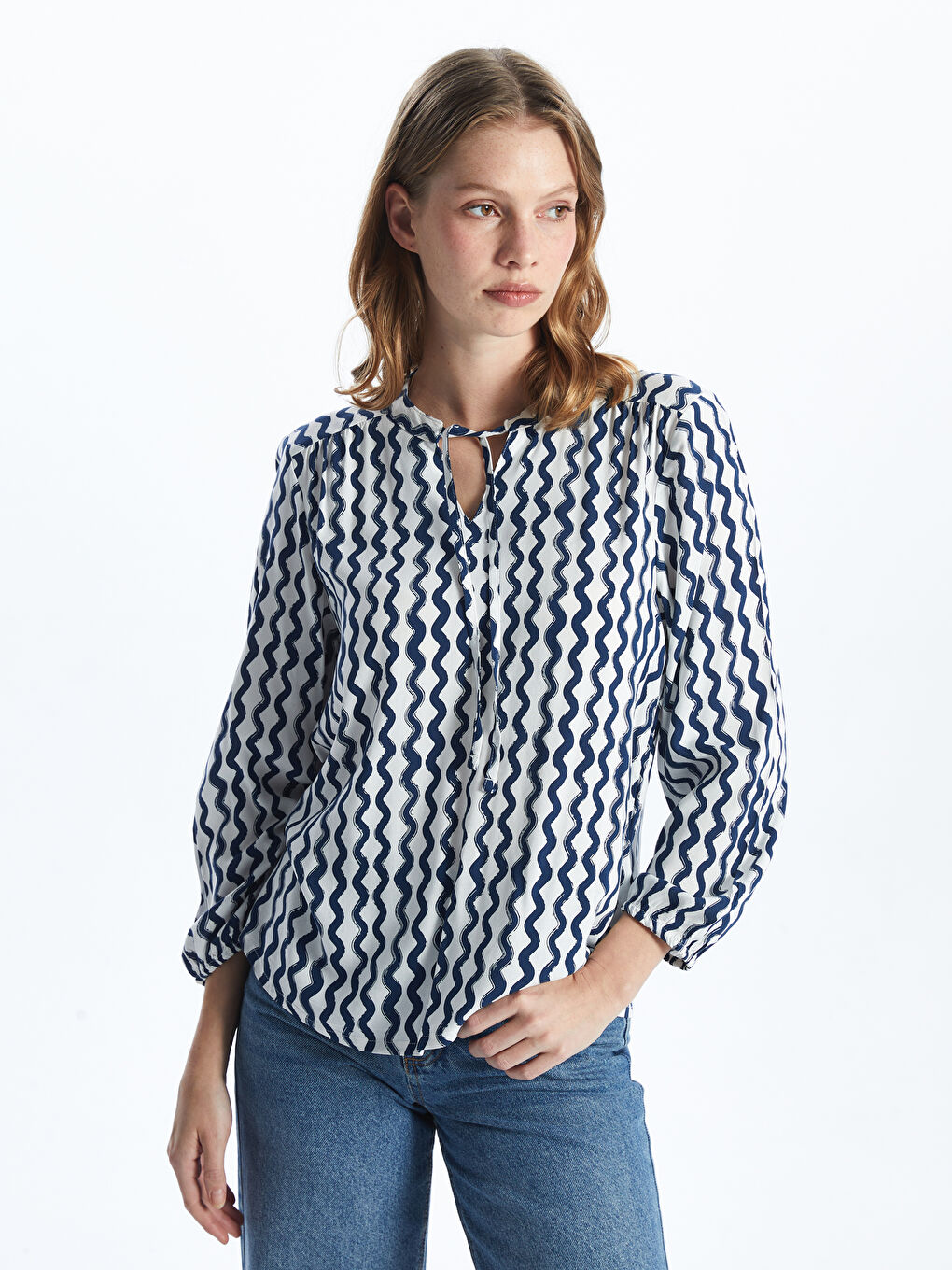 Tie Neck Patterned Women's Blouse -S52414Z8-LSJ