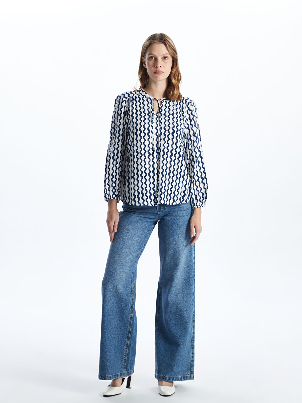 Tie Neck Patterned Women's Blouse -S52414Z8-LSJ