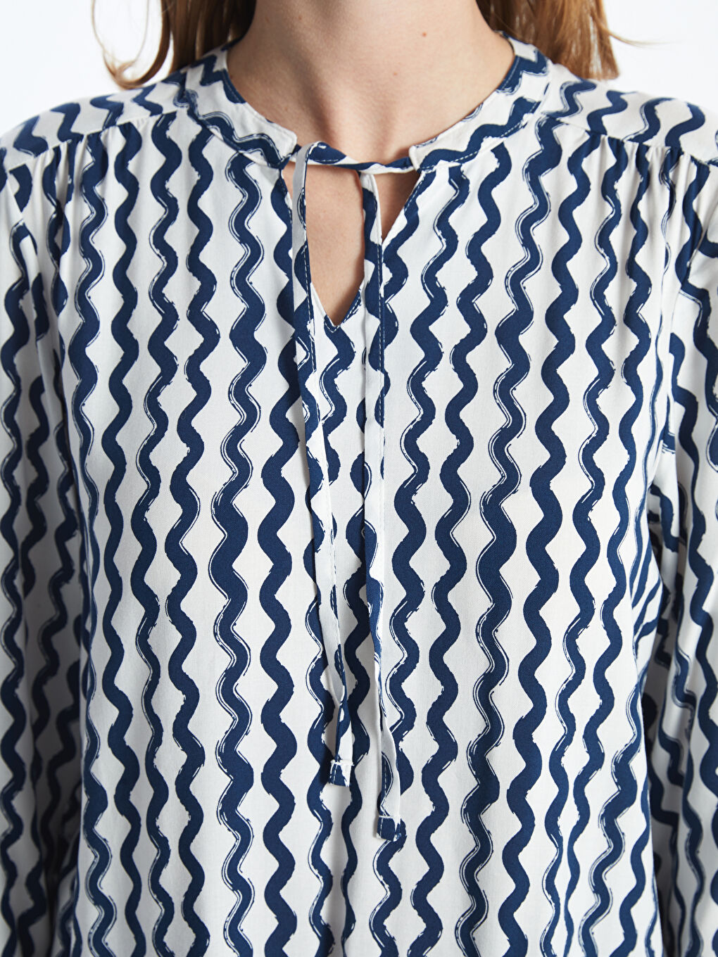 Tie Neck Patterned Women's Blouse -S52414Z8-LSJ