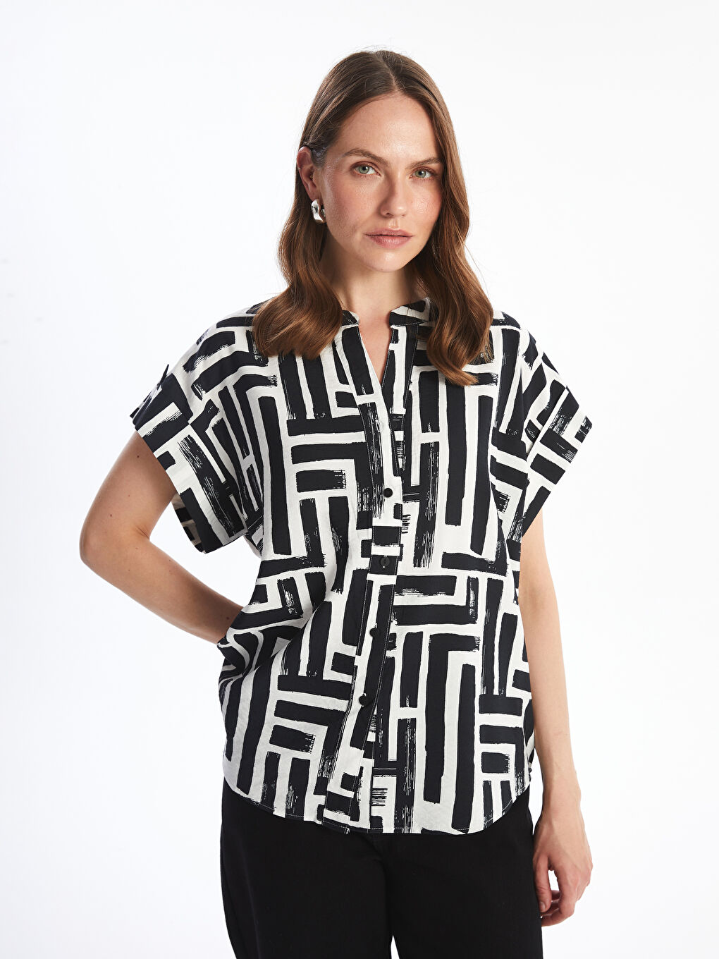 Notch Neck Patterned Women's Shirt -S52445Z8-LQJ