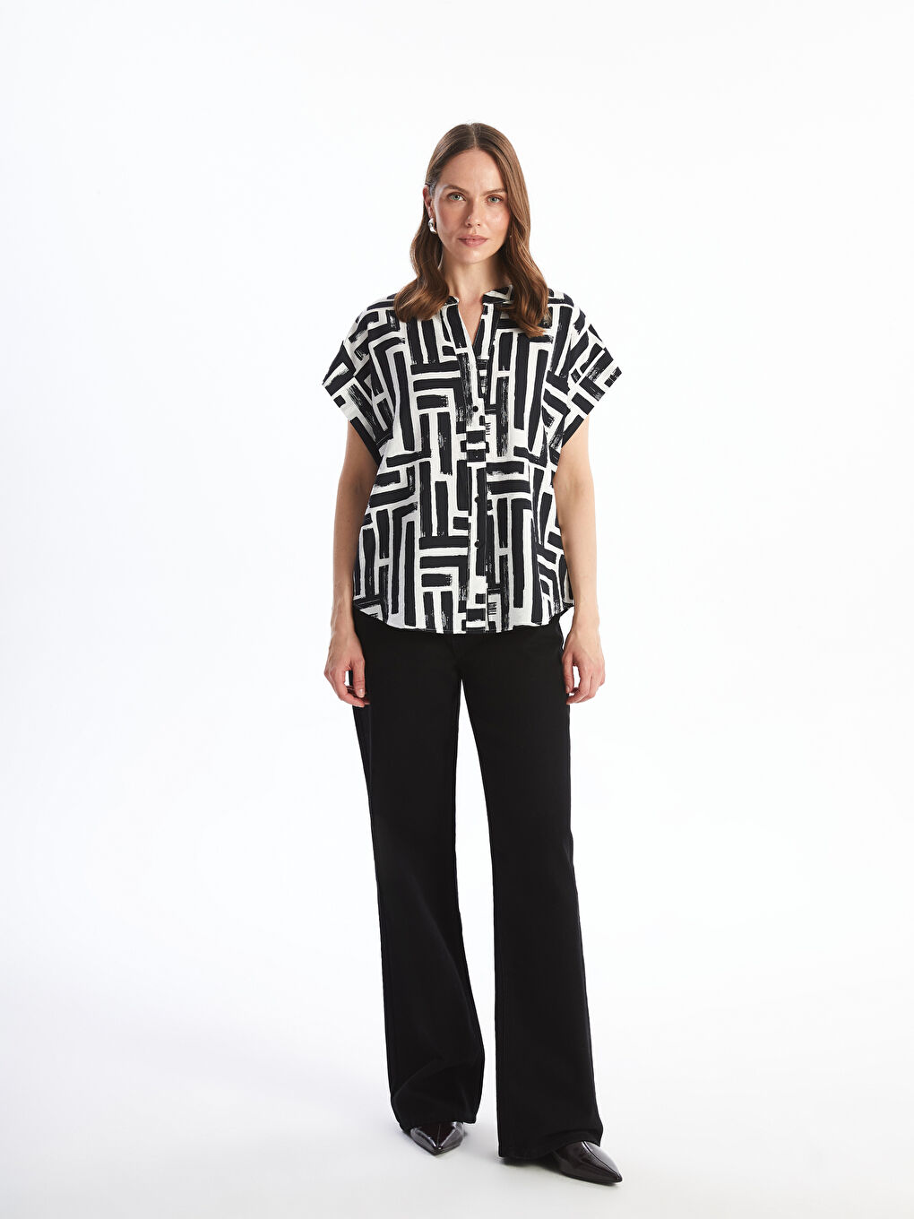 Notch Neck Patterned Women's Shirt -S52445Z8-LQJ