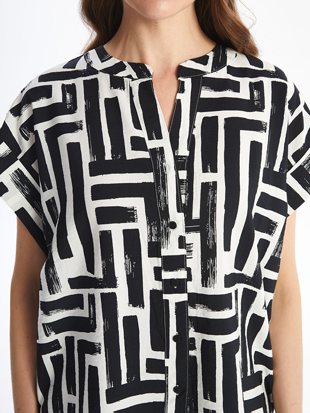 Notch Neck Patterned Women's Shirt -S52445Z8-LQJ