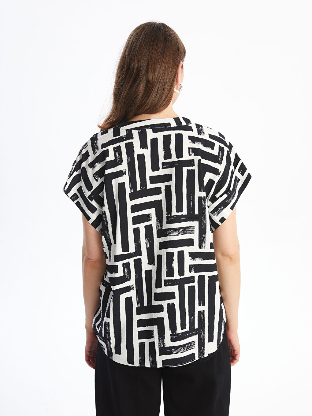 Notch Neck Patterned Women's Shirt -S52445Z8-LQJ