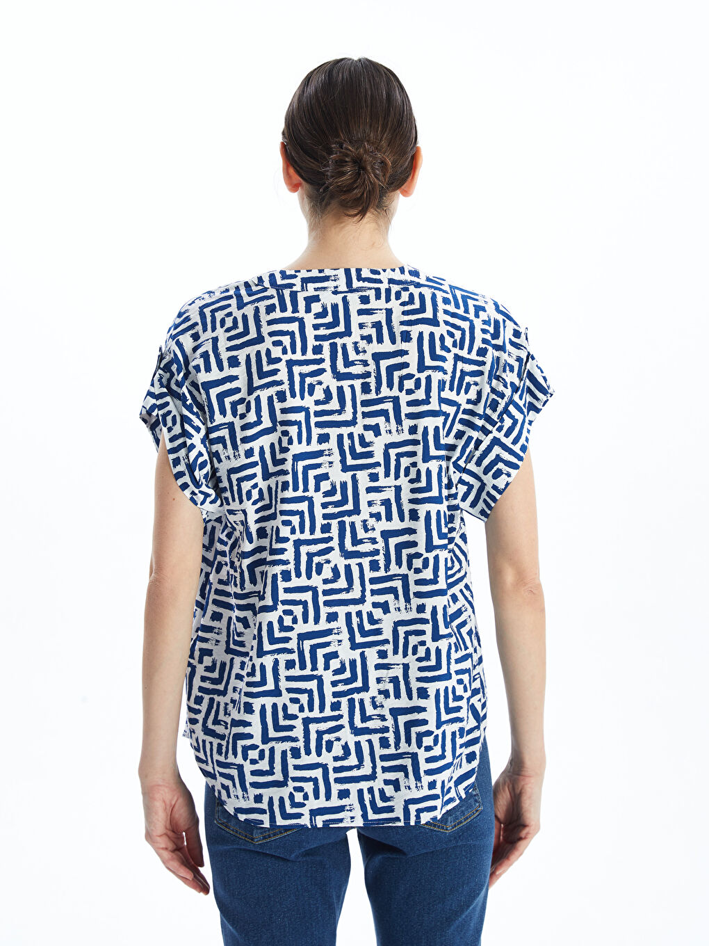 Notch Neck Patterned Women's Shirt -S52445Z8-LS3