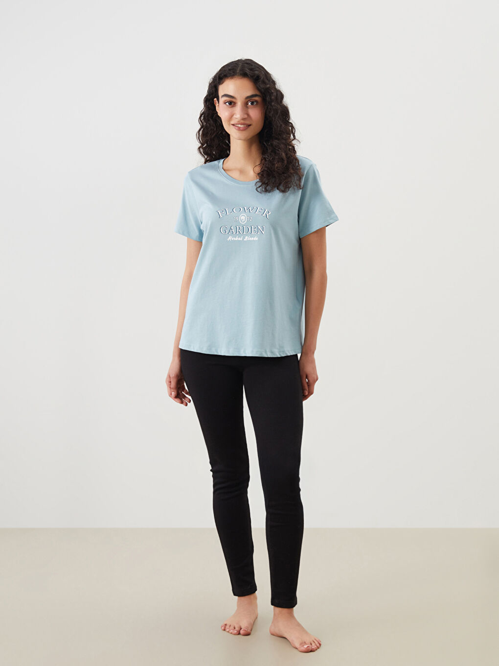 LCW DREAM Crew Neck Printed Women's Pyjama Top -S52482Z8-GLY