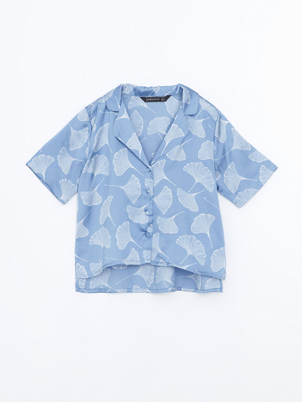 Lila Gömlek Yaka Desenli Saten Kadın Pijama Üstü