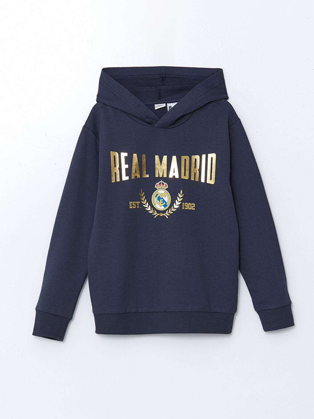 Lacivert Kapüşonlu Real Madrid Baskılı Erkek Çocuk Sweatshirt