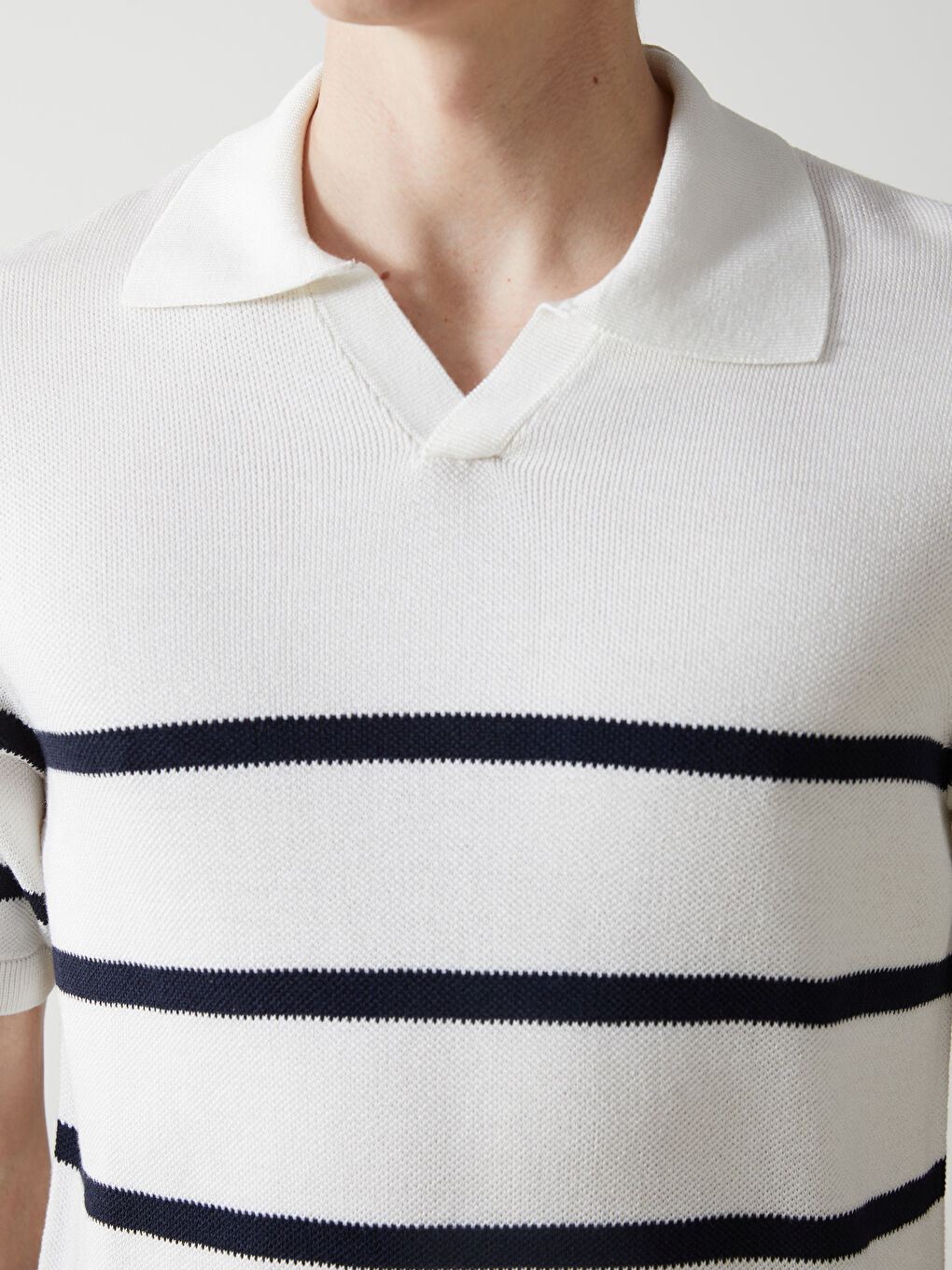 Polo Neck Short Sleeve Striped Men's Knitwear Sweater -S52542Z8-LJX