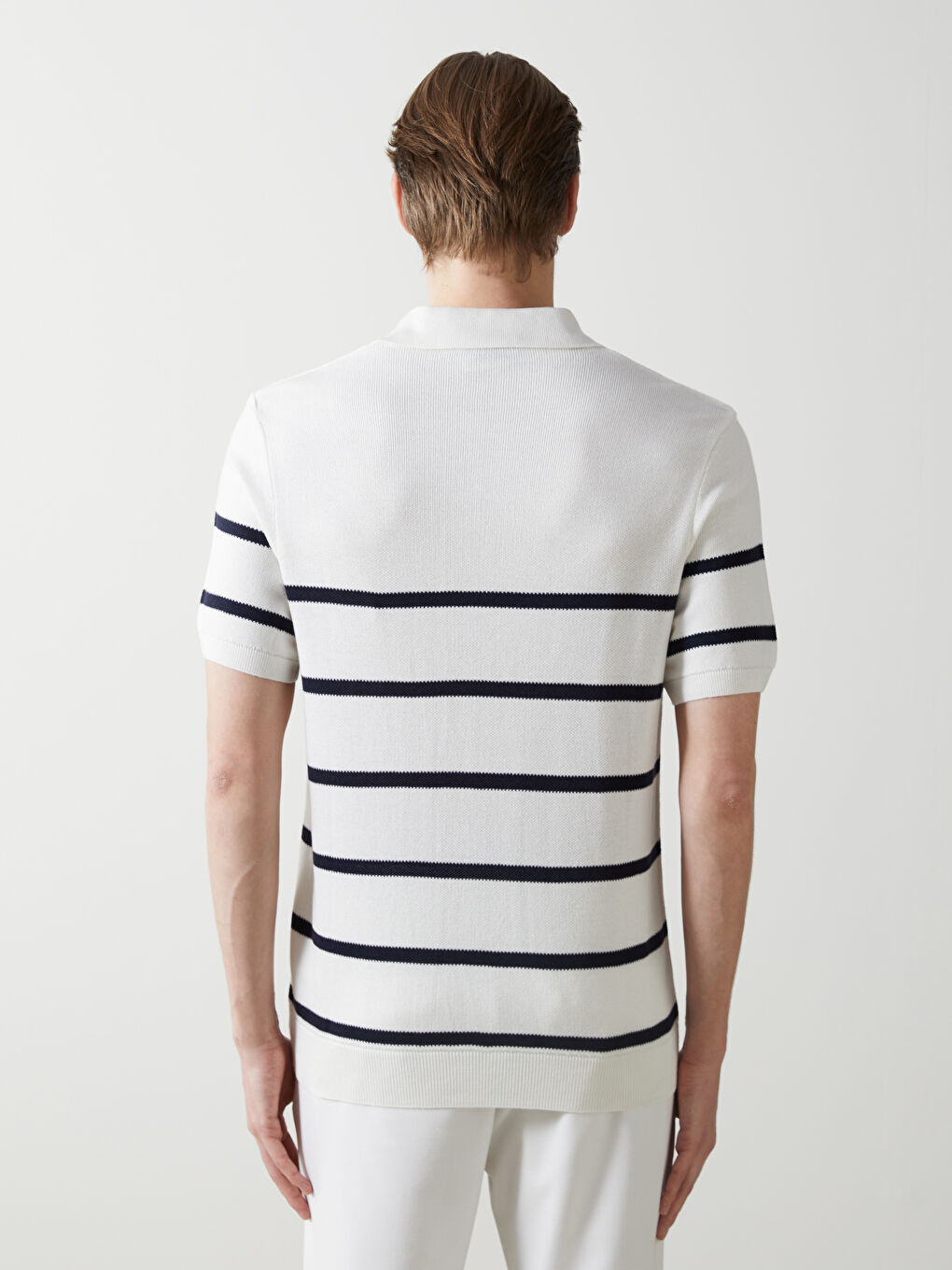 Polo Neck Short Sleeve Striped Men's Knitwear Sweater -S52542Z8-LJX