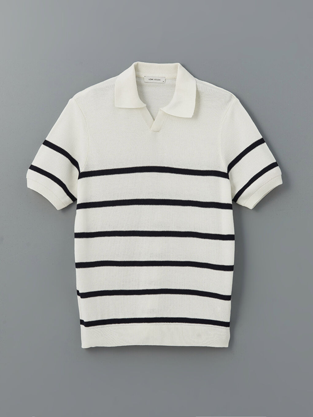 Polo Neck Short Sleeve Striped Men's Knitwear Sweater -S52542Z8-LJX