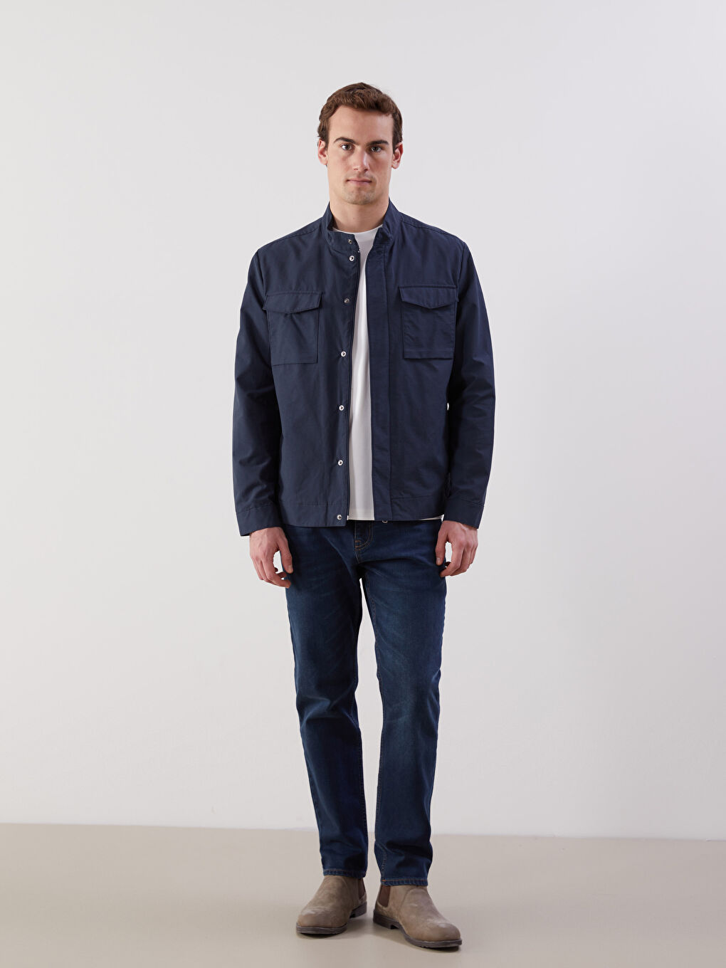 Lacivert Standart Kalıp Dik Yaka Erkek Mont-1