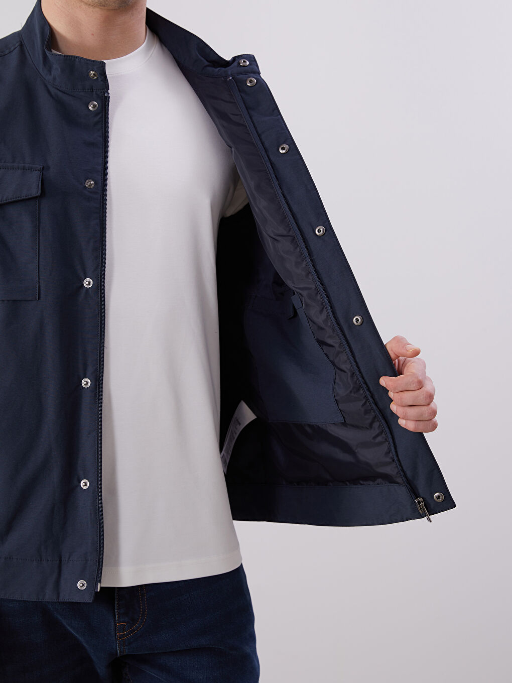 Lacivert Standart Kalıp Dik Yaka Erkek Mont-2