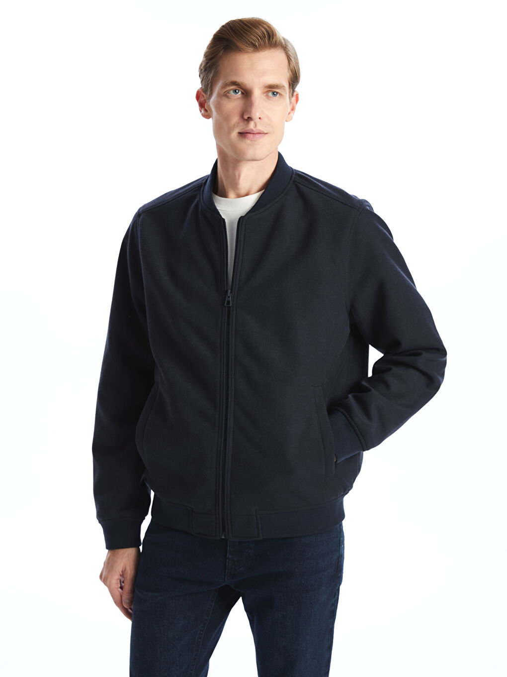 Standard Fit College Neck Men's Bomber Coat -S52560Z8-RFD