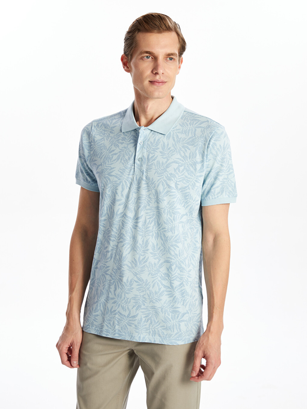 Polo Neck Short Sleeve Patterned Pique Men's T-shirt