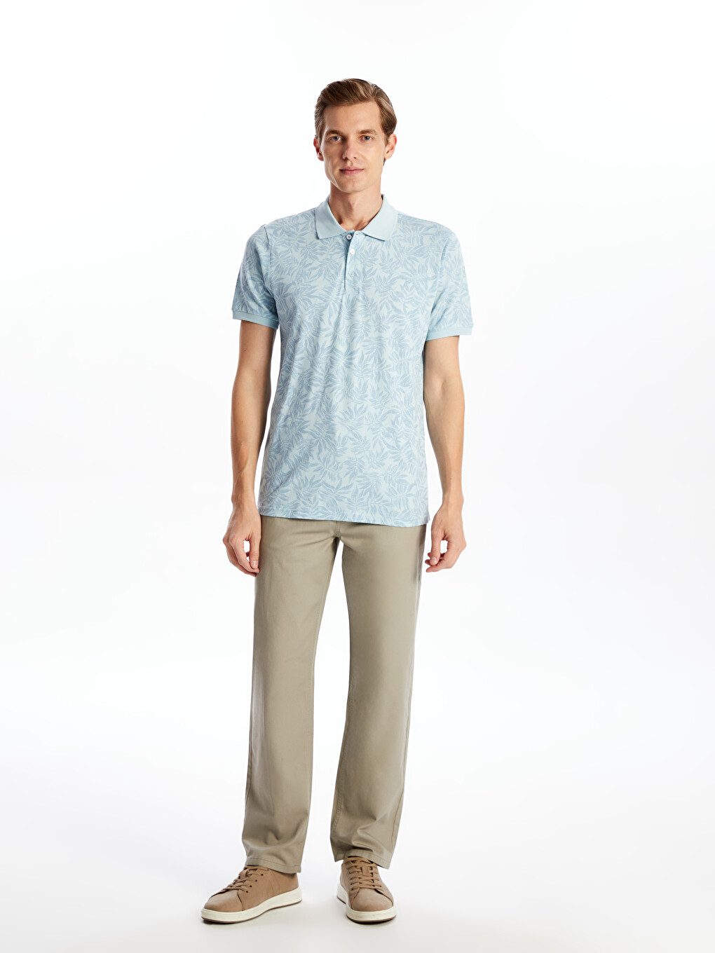 Polo Neck Short Sleeve Patterned Pique Men's T-shirt-1