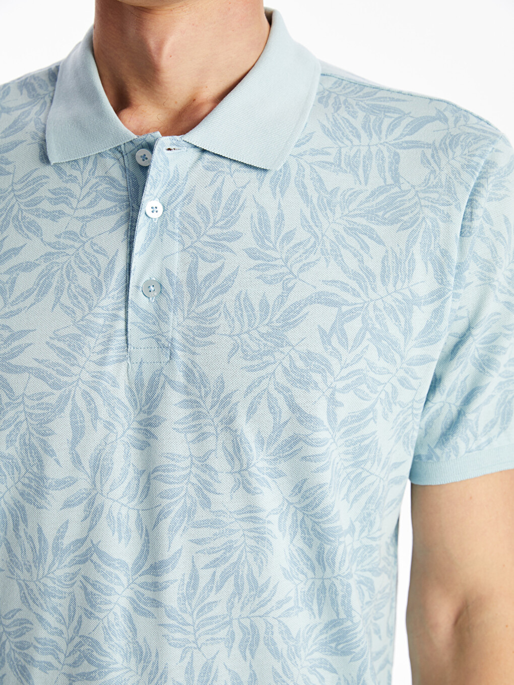 Polo Neck Short Sleeve Patterned Pique Men's T-shirt-2