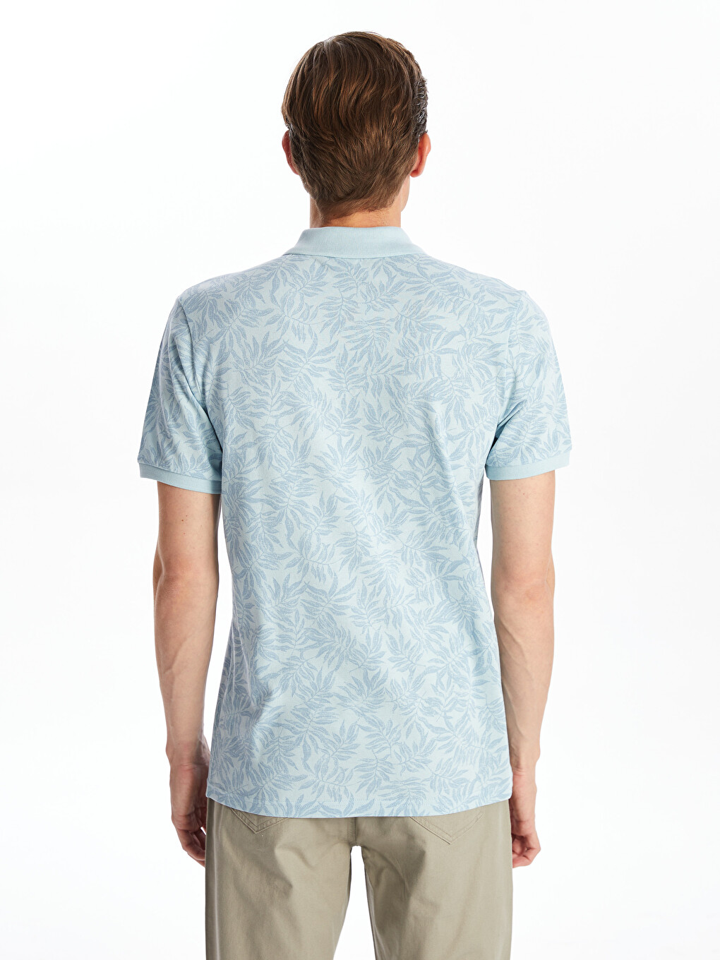 Polo Neck Short Sleeve Patterned Pique Men's T-shirt-3