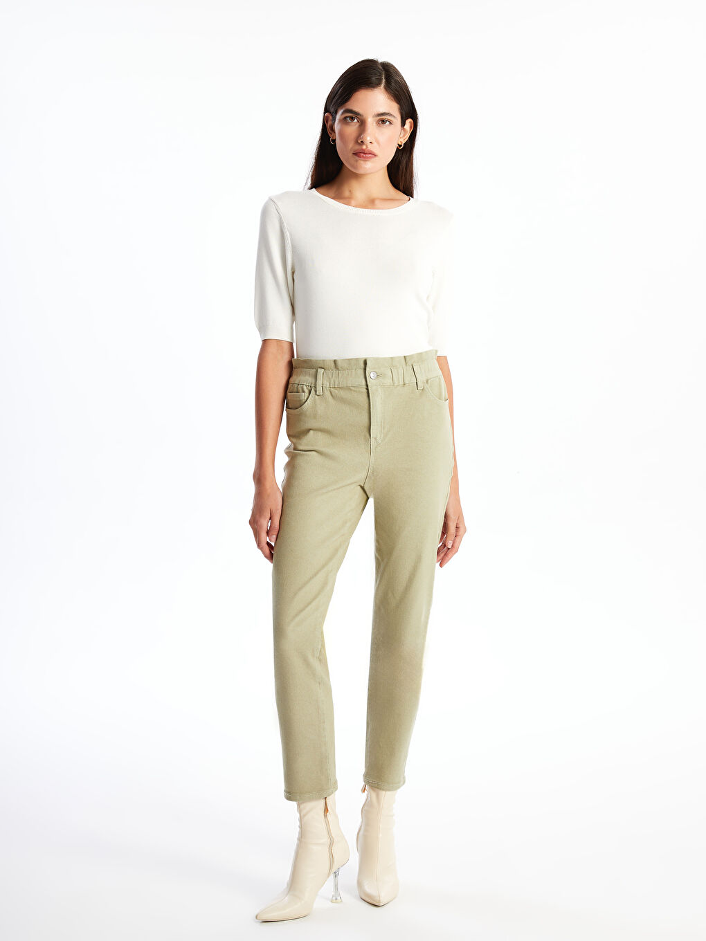 Elasticated Waist Slim Mom Women's Jeans -S52566Z8-GHY