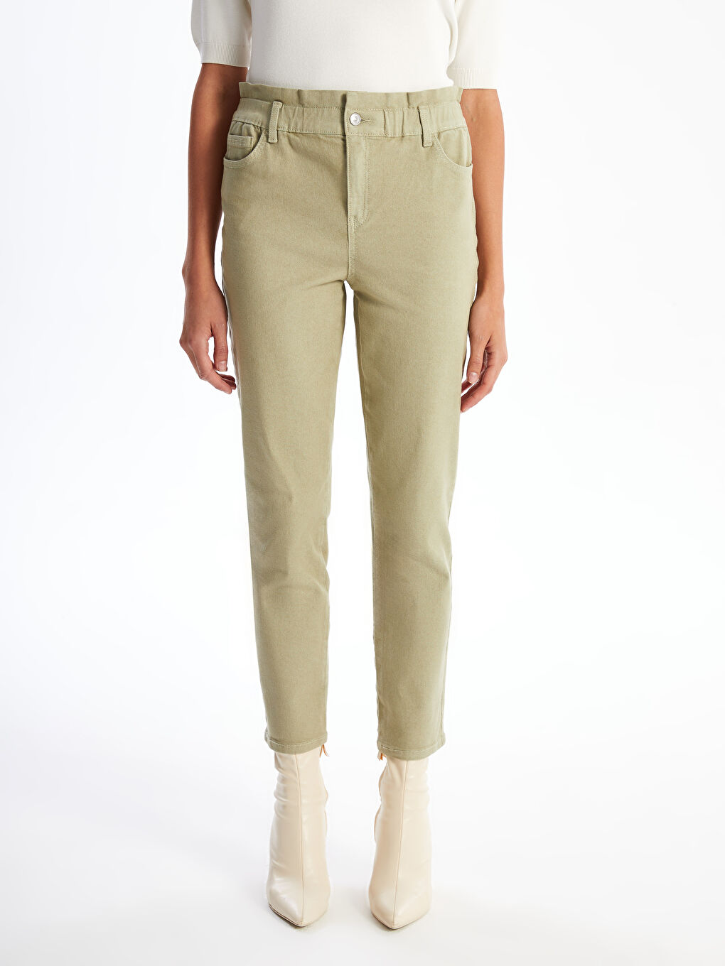 Elasticated Waist Slim Mom Women's Jeans -S52566Z8-GHY