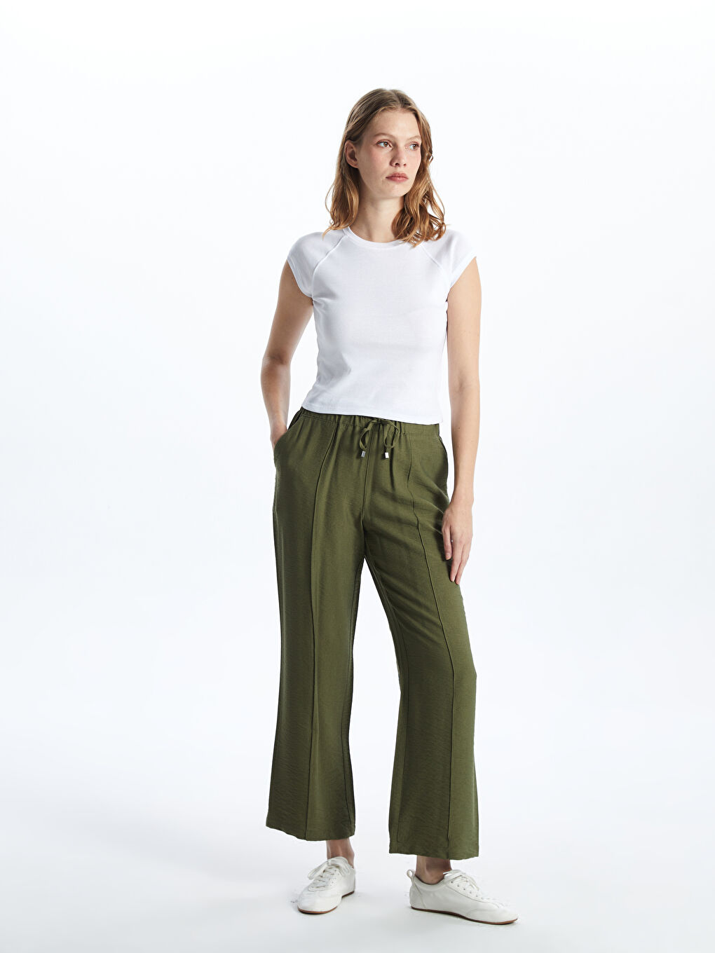 Pantalone za žene sa lastišem u struku -S52572Z8-HDQ
