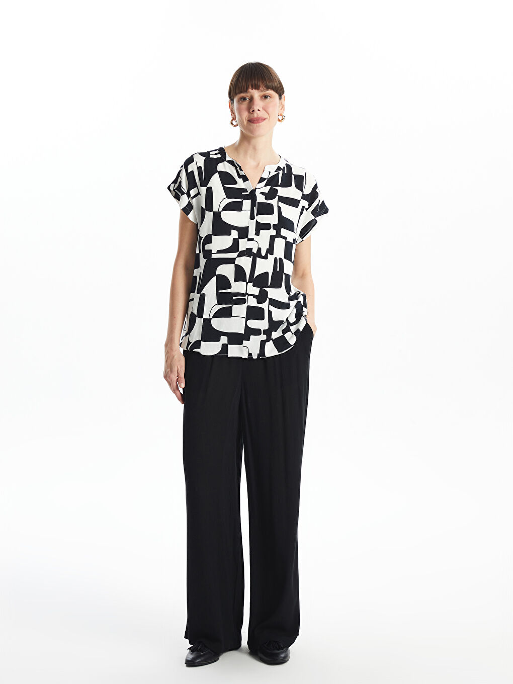Elasticated Waist Textured Wide Leg Women's Trousers -S52575Z8-CVL