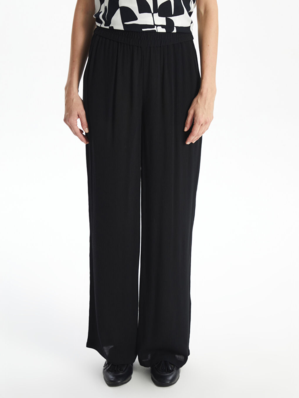 Elasticated Waist Textured Wide Leg Women's Trousers -S52575Z8-CVL