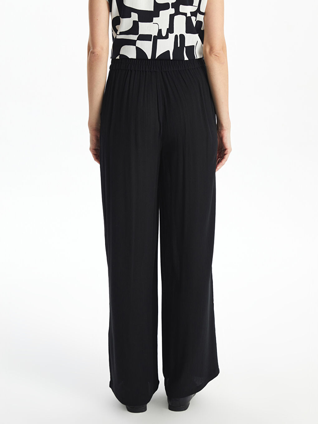 Elasticated Waist Textured Wide Leg Women's Trousers -S52575Z8-CVL