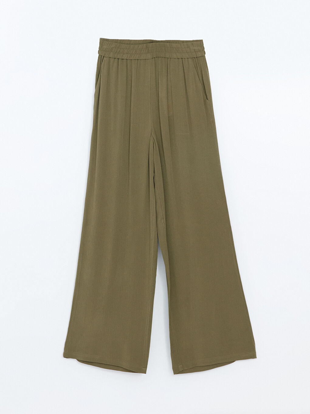 Ženske teksturisane pantalone širokih nogavica sa elastičnim strukom -S52575Z8-HDQ
