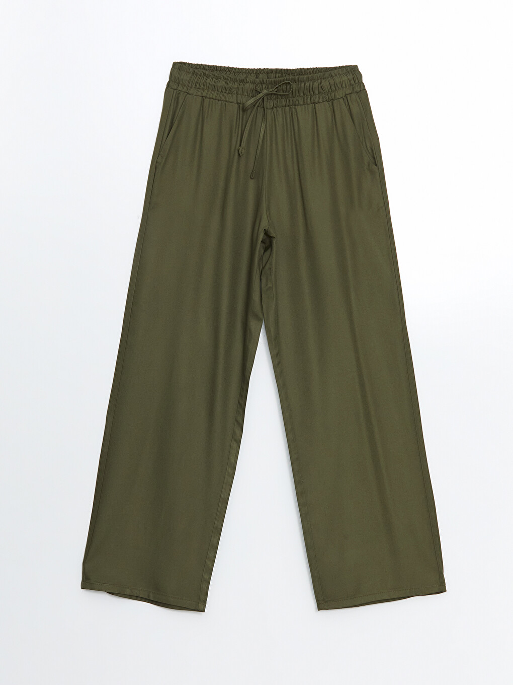 Haki Beli Lastikli Dokulu Geniş Paça Kadın Pantolon-4