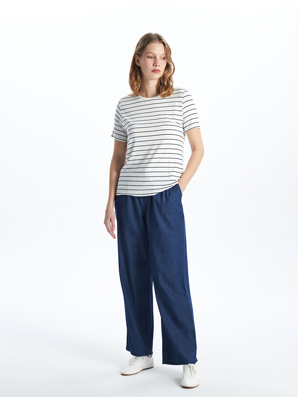 Elastic Waist Wide Leg Women's Jeans -S52579Z8-890