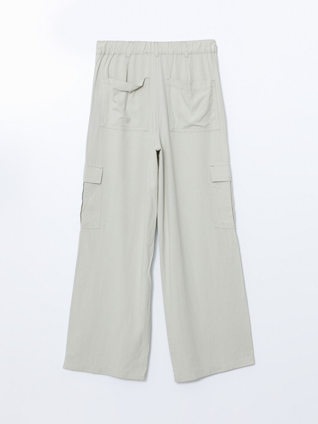 Yeşil Beli Lastikli Keten Karışımlı Kadın Kargo Pantolon-5